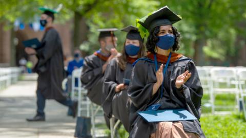 Socially distanced students at YSE Commencement ceremony