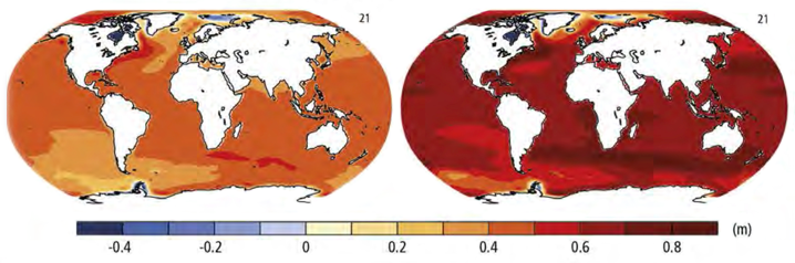 Chart: global map of change in average sea level