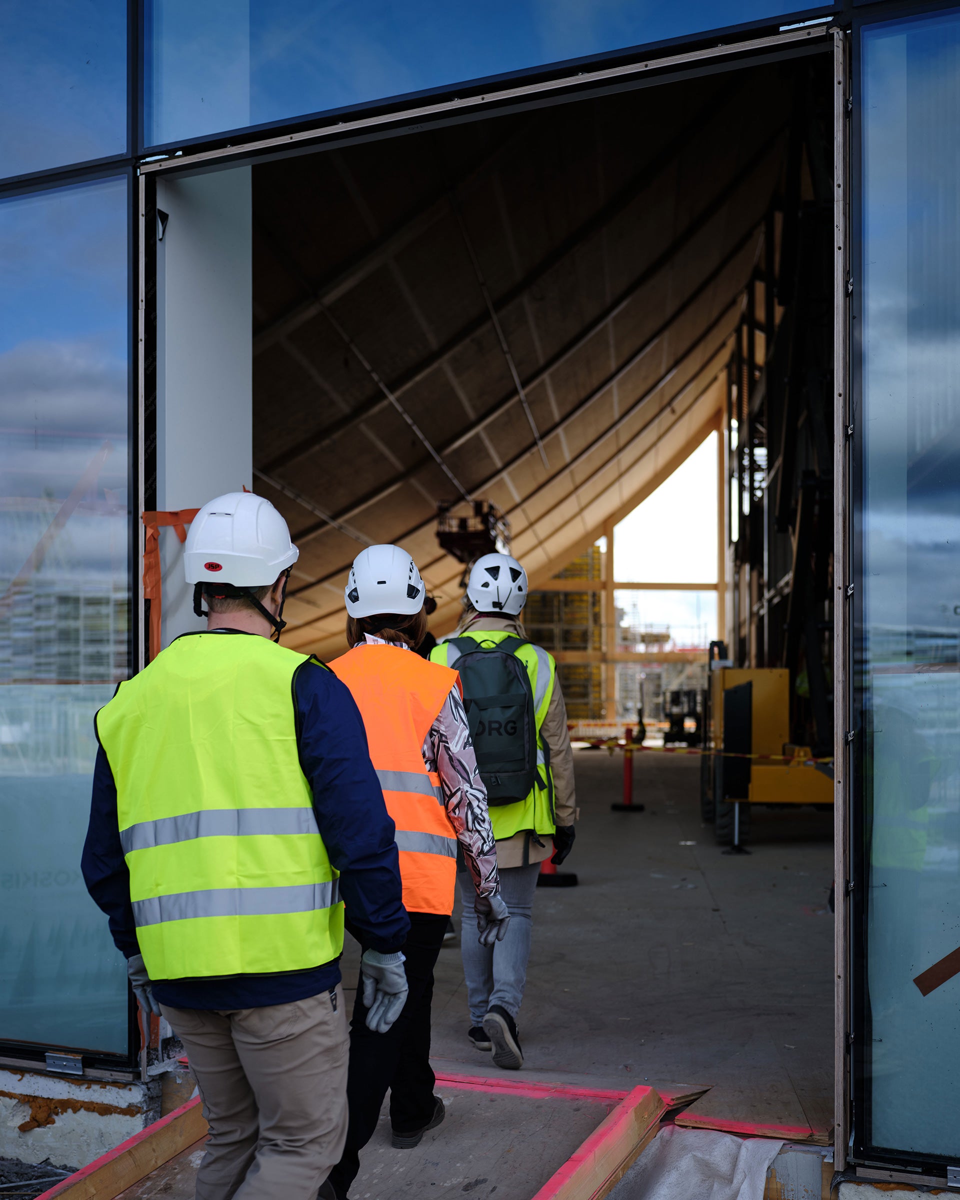 Entering the mass timber building under construction