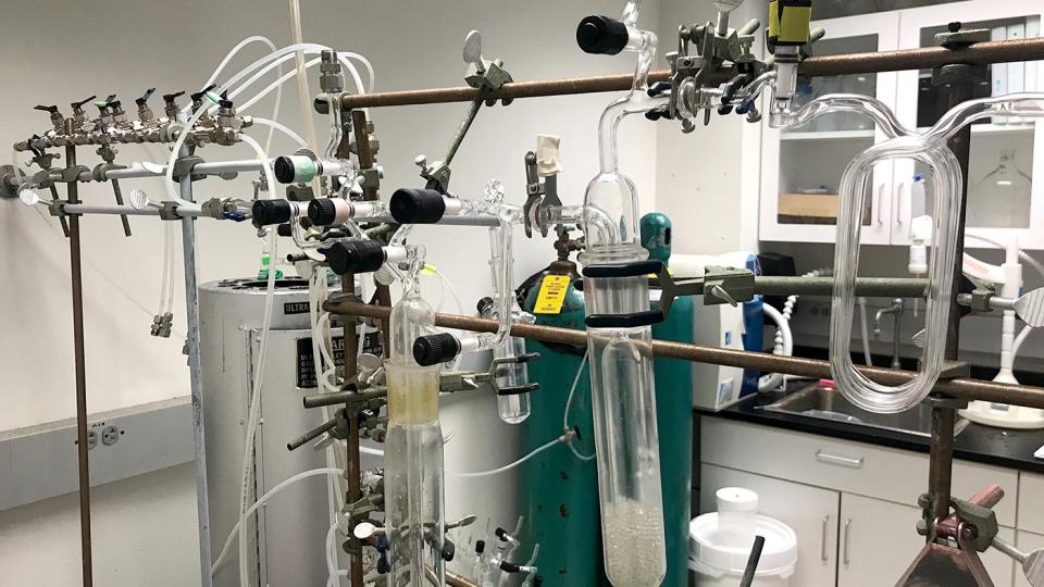 A photooxidation chamber and vacuum line in Raymond’s lab