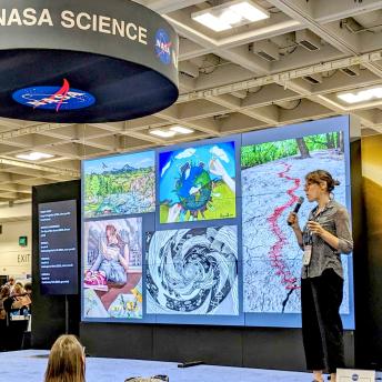Allyza Lustig presenting on the NASA stage