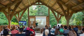 Teaching in the outdoor auditorium at Yale-Myers Forest