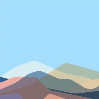 Graphic of a simulated mountain range of overlapping colors