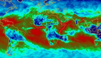 Heat-map graphic showing gloabal cloud top temperatures