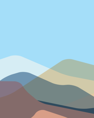Graphic of a simulated mountain range of overlapping colors
