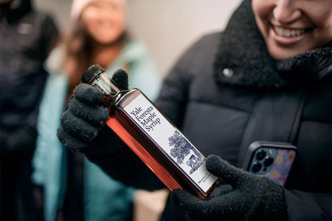 A bottle of Yale Maple Syrup