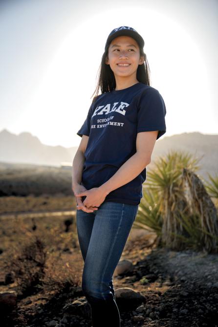 Wan Ping Chua at wearing YSE gear at Red Rock Canyon National Conservation Area in Las Vegas, Nevada